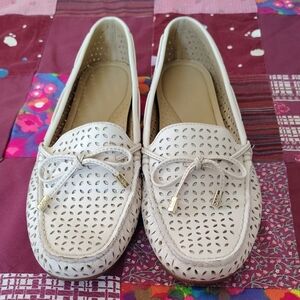 Michael Kors Cream Perforated Leather Bow Loafers